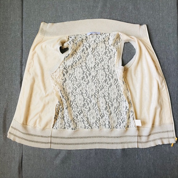 Thomo Ivory Sleeveless Full Zip Up Lace Half Lined Outerwear Vest Jacket Sz S - Picture 3 of 7